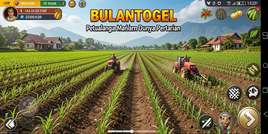 Tampilan gameplay BULANTOGEL yang menyenangkan dengan ladang hijau.