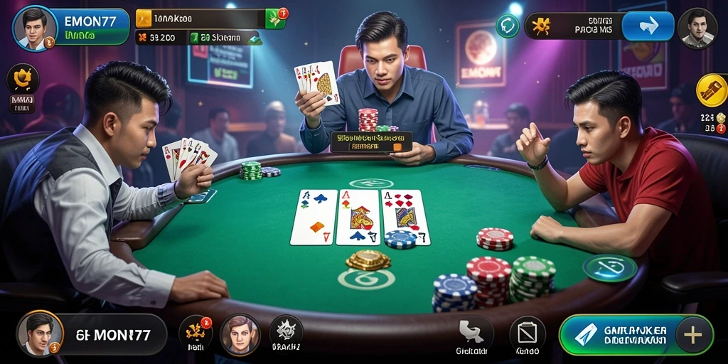 Screenshot gameplay EMON77 menampilkan momen seru permainan Poker.
