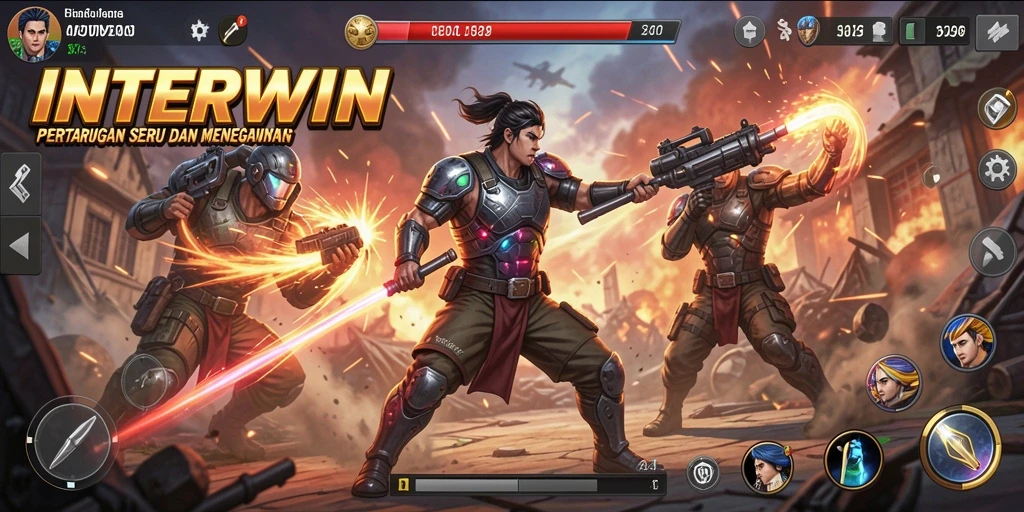 Tangkapan layar gameplay INTERWIN dengan aksi pertarungan yang mendebarkan.