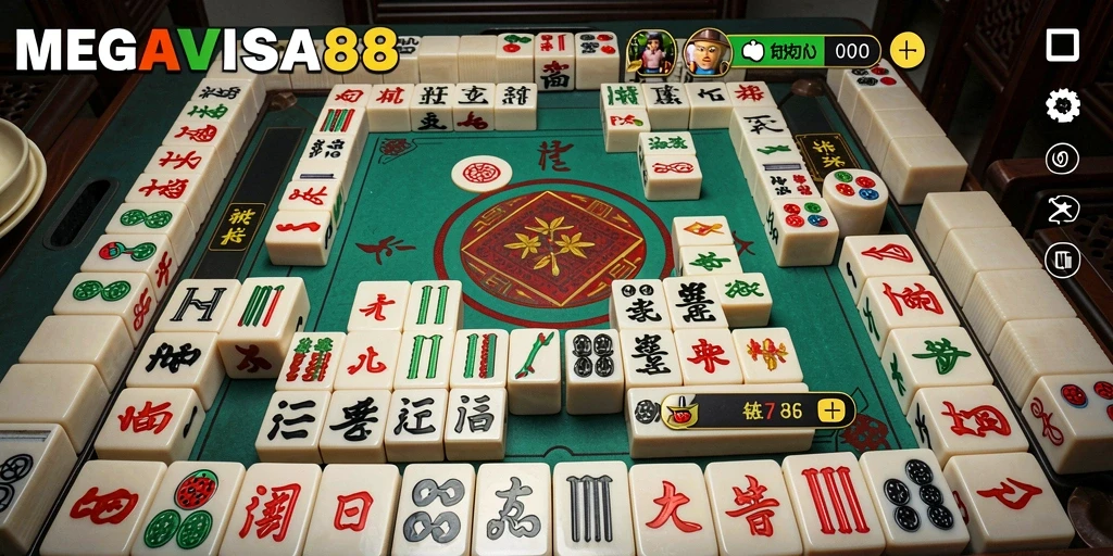 Tampilan gameplay seru di MEGAVISA88 menampilkan strategi Mahjong yang menantang.