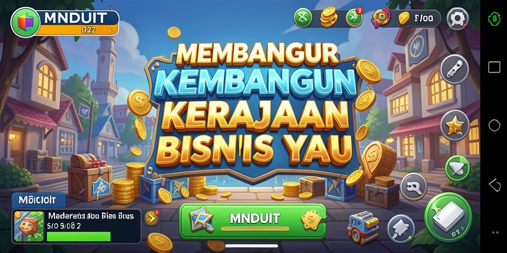 Tampilan gameplay menakjubkan dalam MNDUIT yang menunjukkan pembuatan kerajaan bisnis.