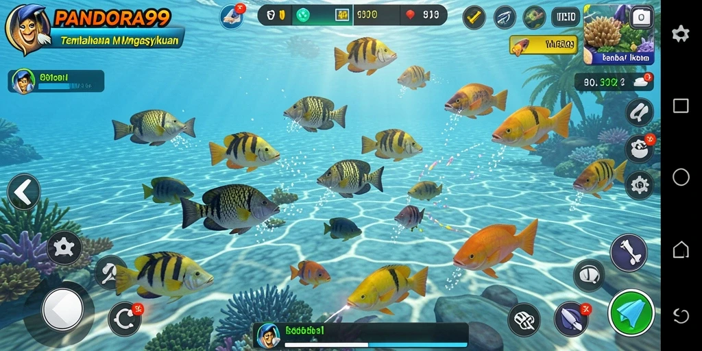 Tampilan gameplay seru di PANDORA99 dengan aksi menembak ikan.