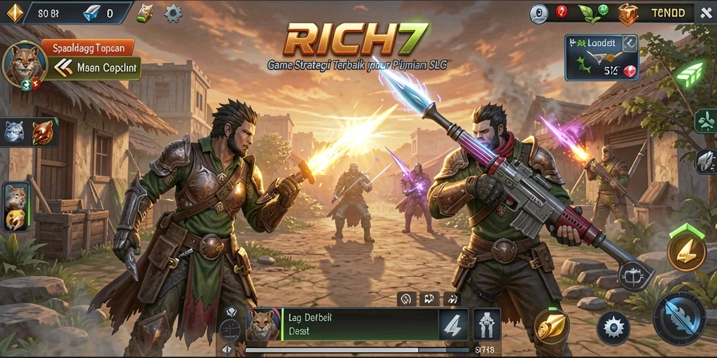 Screenshot utama RICH7 yang menunjukkan aksi pertempuran strategis.