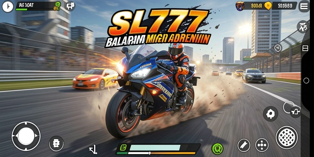 Tangkapan layar menunjukkan aksi balap motor yang seru di SL777.