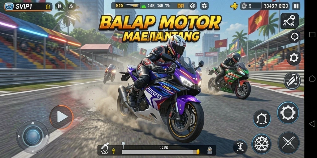 Gameplay menegangkan dari SVIP1 dengan aksi balap motor.